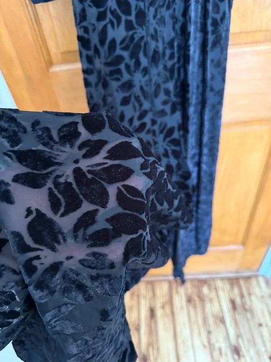 Victoria's Secret Black Sheer Bodice Floral Applique Velvet Jumpsuit - Picture 5 of 8